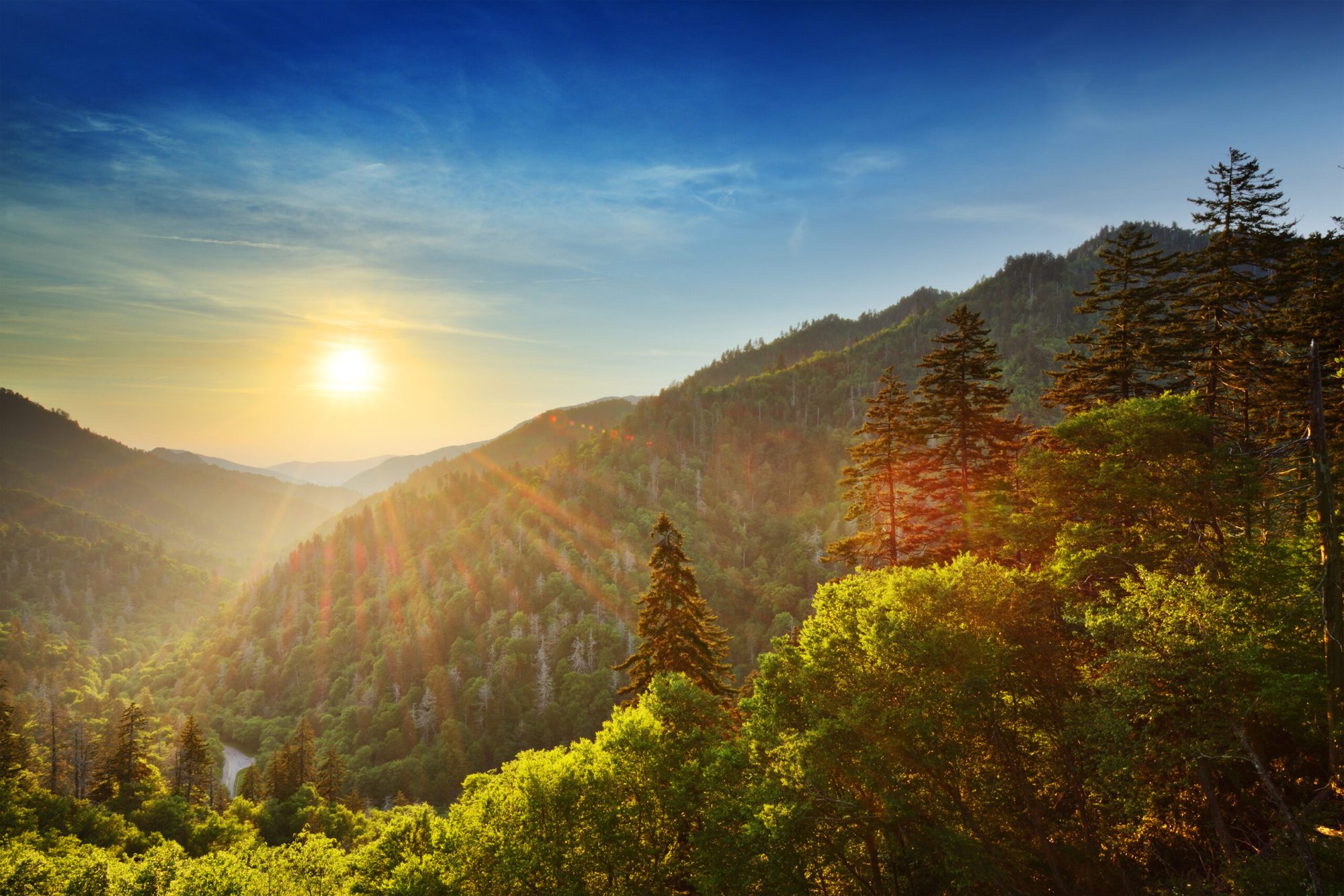 Sunset at the Newfound Gap in the Great Smoky Mountains. Sunset at the Newfound Gap in the Great Smoky Mountains.