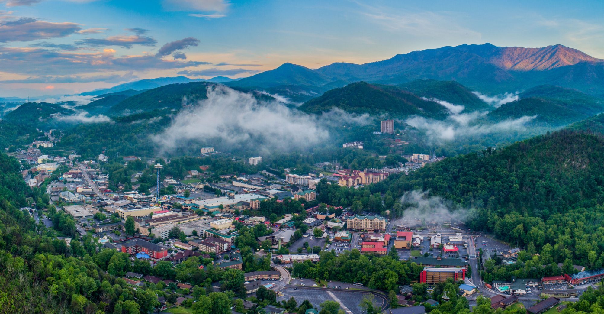The “Blue Smoke” of the Great Smoky Mountains atop the city of Gatllinburg. The